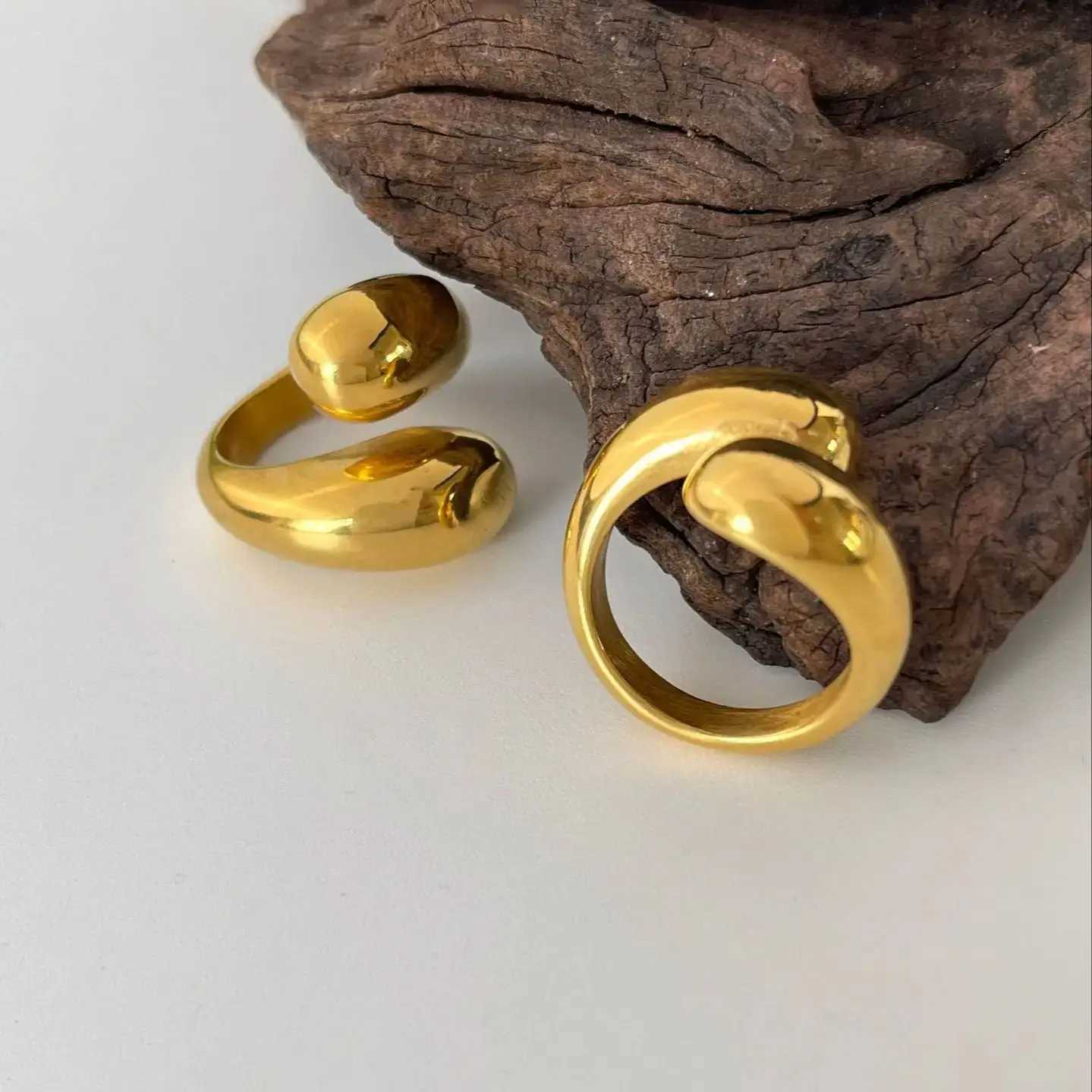 CARLIDANA New Hot Selling Simple Water Drop Gold Color Stainless Steel Ring Personalized Fashion Personalized Wens Jewelry X250220