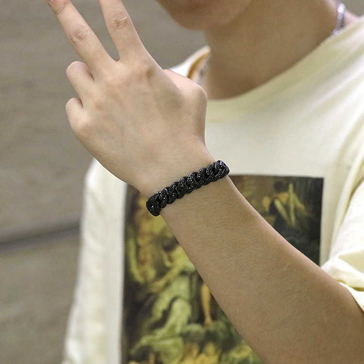 Luxury Men Prong Settling 12mm Miami Cuban Bracelet 3 Rows Black Gold Men Moissanite Cuban Link Chain in 925 Silver