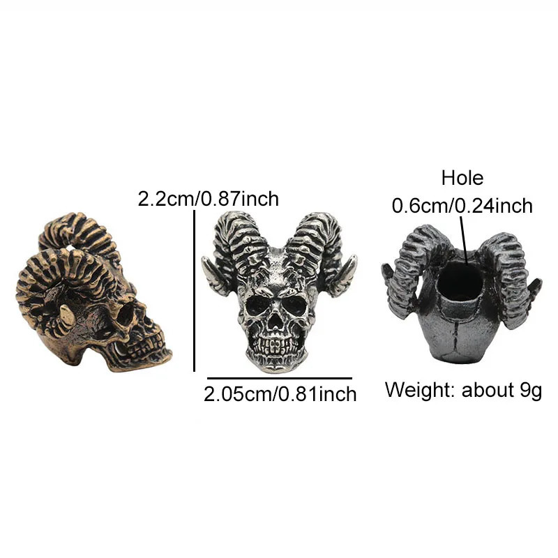 Goat Horn Skull Head Brass Knife Beads EDC Outdoor DIY Paracord Accessories Woven Lanyard Pendants Jewelry Punk Bracelets Charms 250213