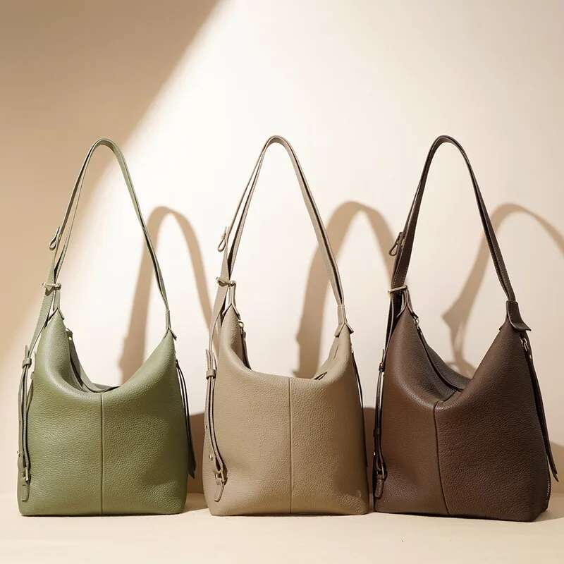 Multi-Function Double Shoulder Bag Female Crossbody Bags Bolsos Mujer 2024 New Fashion Trendy Real Leather Underarm Bucket Tote