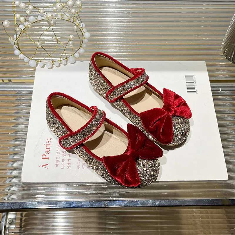Girls Shoes Bowknot Bling Princess Shoes Vintage Children Wedding Flower Girl Footwear Party Toddler Infant First Step 3-8 Years X250220