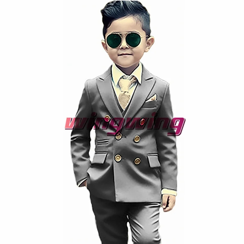 Green Boys Suit Wedding Two Piece Double Breasted Jacket Pants Fashion Gold Button Clothes Kids Blazer 250219