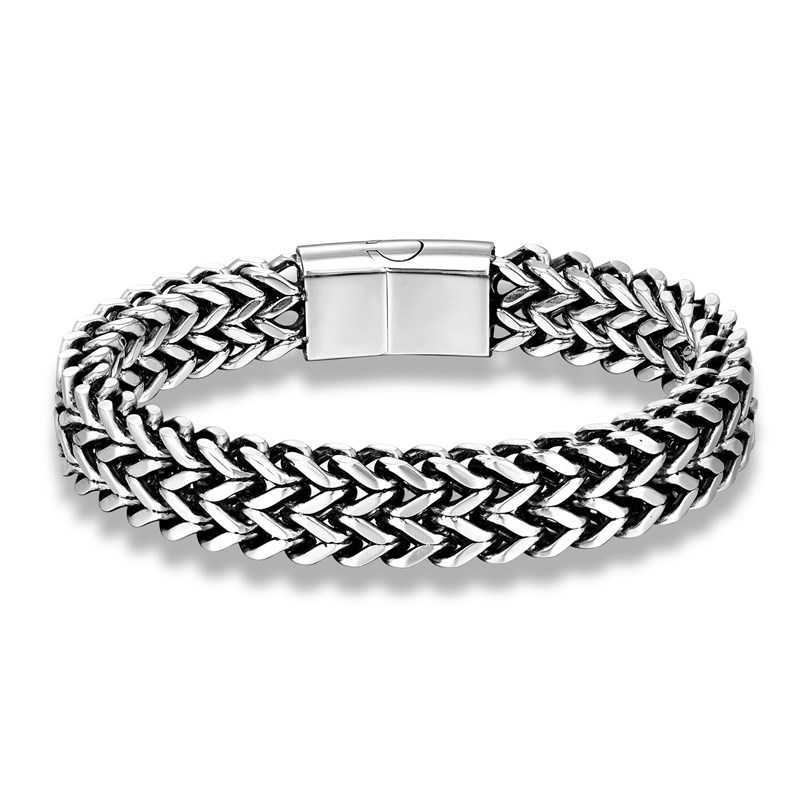 Charm Bracelets Mens gold plated stainless steel woven double row positive and negative keel magnet buckle bracelet H25220