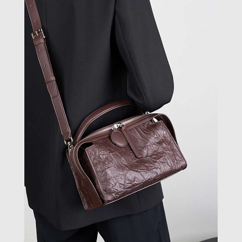 Burminsa Cowhide Genuine Leather Pillow Small Shoulder Crossbody Bags For Women 2024 Trend Designer Boston Tote Ladies Handbags