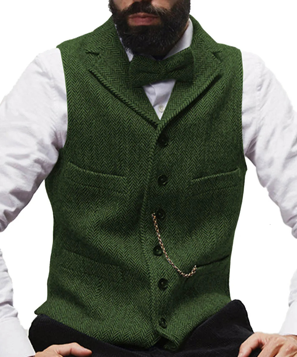 Brown Men Suit Vests Black Waistcoat Vest Man Steampunk Jacket Striped Tweed V-neck Slim Fit Gilet Homme Wedding Clothing 250219