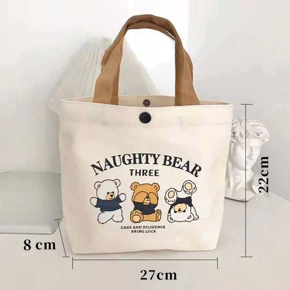Cute Bear Mini Canvas Small Versatile Handbag Female Student Box Simple Tote Office Worker Lunch Bag swissmilitary