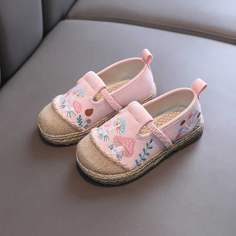 New Childrens Chinese Embroidered Shoes Womens Linen Straw Woven Low Heel Canvas Shoes Spring Student Series Single Shoes X250220