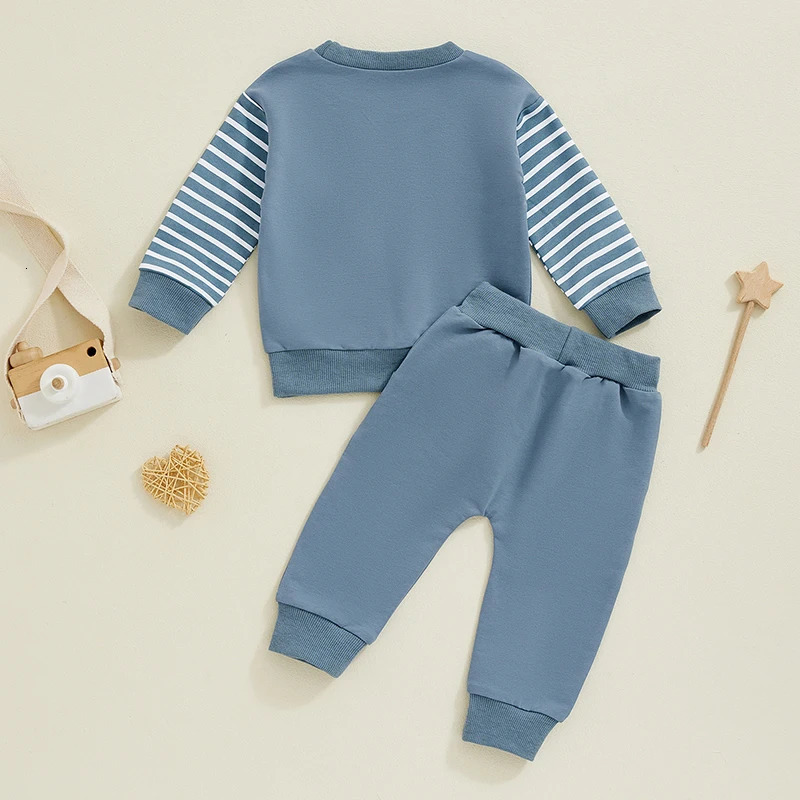 -06-29 Lioraitiin Baby Boy Girl Fall Outfits Striped Long Sleeve Sweatshirt Elastic Waist Pants with Pockets 2 Piece Set 250219