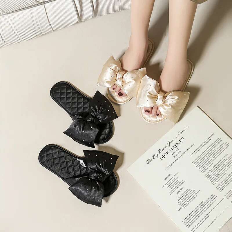 New Fashion Slippers Women Peep Toe Bedroom Home Sandals Bride Bridesmaid Wedding Shoes With Silk Bow ddmykukumalu
