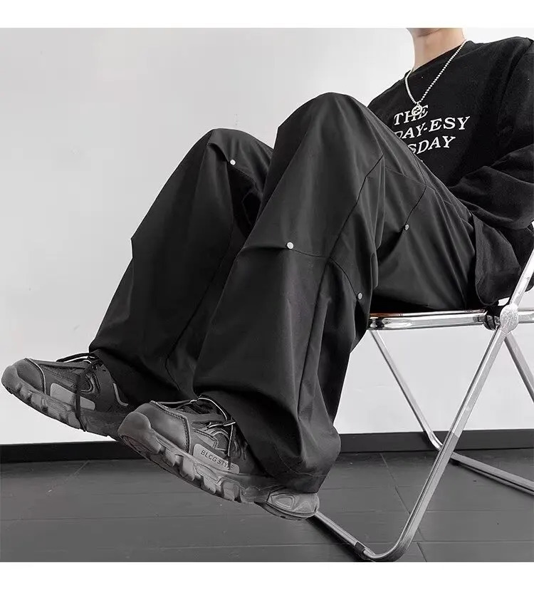 American Mens Summer Parachute Baggy Cargo Pants Straight Track Sweatpants Korean fashion Clothes Streetwear y2k pants 250220
