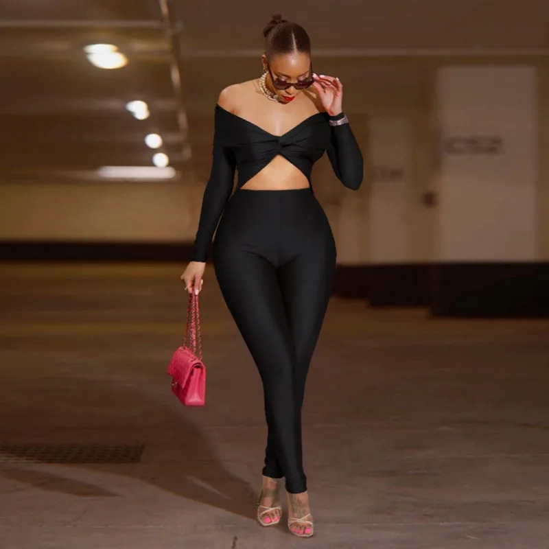 Leosoxs Women Hollow Out Sexy Party Clubwear Long Sleeve Jumpsuits Winter Autumn Slash Neck Crop One Piece Suit Rompers 250220