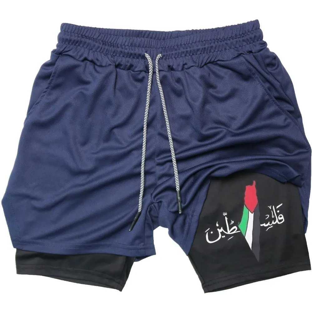 Palestine Performance Short Gym Sports 2 In 1 Shorts Quick Dry Workout Training Fitness Jogging Short Pants Summer Men Shorts X250220