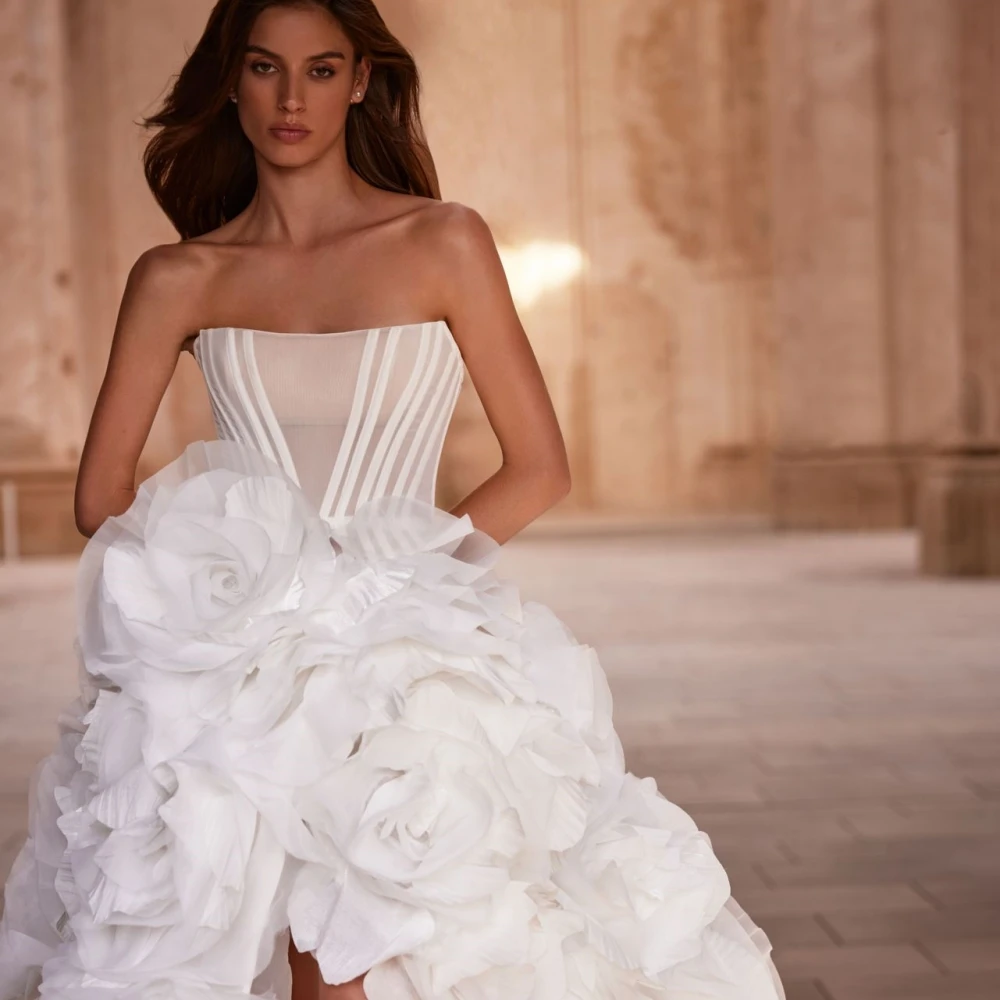 Fashion Evening A e Dresses For Women Strapless Sleeveless Gown Ruffles 3D wer Customized Dress