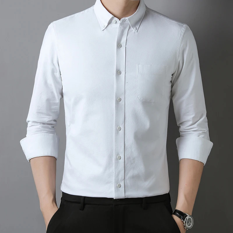 100 pure cotton mens business shirt casual button collar long sleeved breathable Oxford plaid work social S5XL 250220