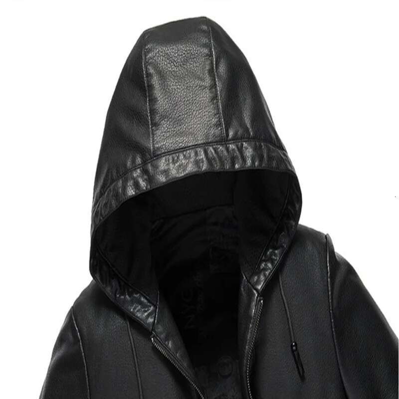 High Quality Hooded Fashion Handsome Trend Solid Color Casual Dad Motorcycle Leather Jacket Upscale M-4Xl