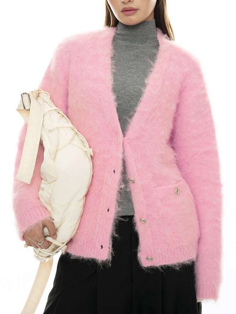 Office Lady Knitting Cardigan Sweater For Women V Neck Single Breasted Thick Warm Coat Fashion 2025 Winter New 26C713