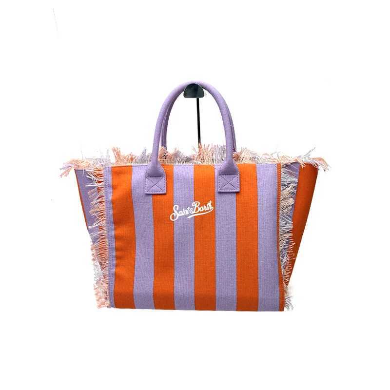 SAINT BARTH2024 New Commuter Practical New womens high-capacity leisure tourism canvas striped handmade tassel handbag tote bag Z250219