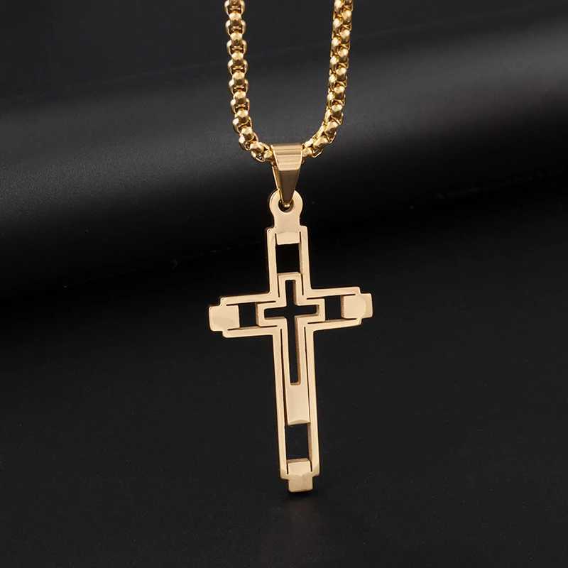Cross Stainl Steel Choker Necklace for Man Gold Color Mens Chain Necklace Jewelry Corrente Masculina N1173S02XJ250219