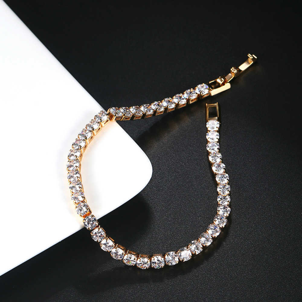 Charm Bracelets Popular Round Zircon Tennis Bracelet Single Row Full Diamond Tennis Chain Hip Hop Jewelry H25220