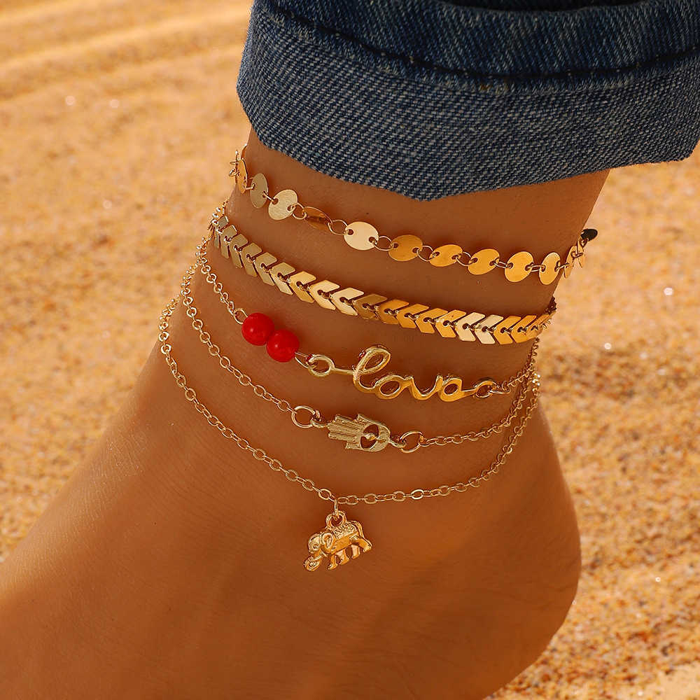 Pendant Necklaces Multi layer anklets ins sexy versatile beach stacked anklets girls foot accessories suit H25219