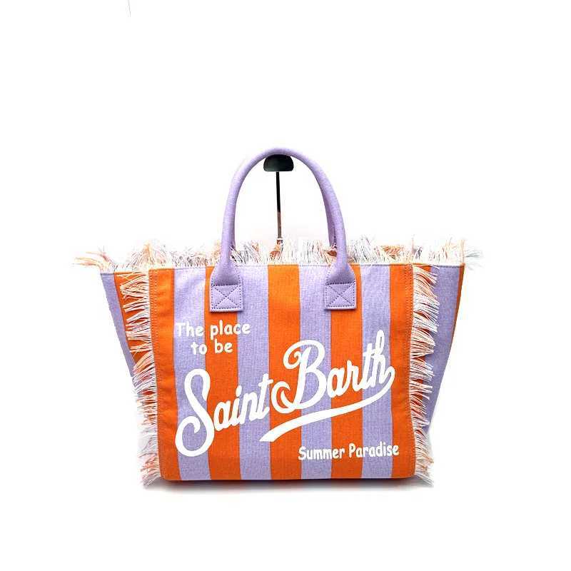 SAINT BARTH2024 New Commuter Practical New womens high-capacity leisure tourism canvas striped handmade tassel handbag tote bag Z250219