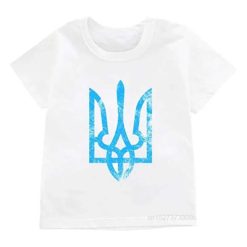 T-shirts Ukraine Burning Trident Graphic Print T-shirts for Girls Clothes ChildrenS Tshirt Boys Tops Kids White Round Neckl Short Sleeve H250220