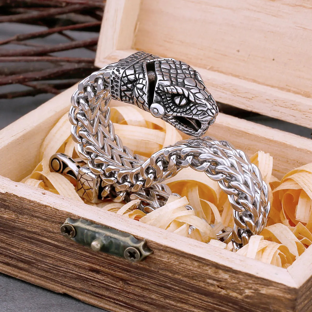 Nordic Stainless Steel Snake Head Bracelet Creative Multi Layer Chain Ouroboros Wristband Men Punk Hip Hop Jewelry Gift 250220