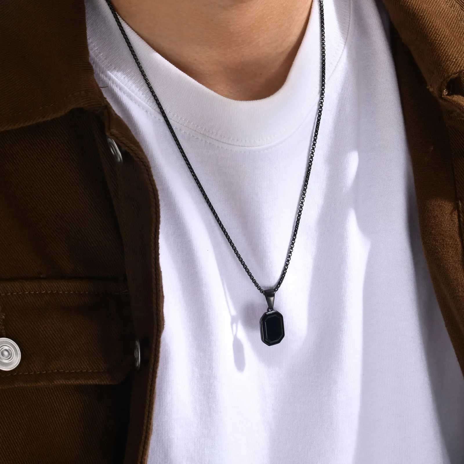Custom Initial Geometric Necklaces for Men Waterproof Stainl Steel Square Rectangle Pendant A-Z Letter Collar Gifts for HimXJ250219