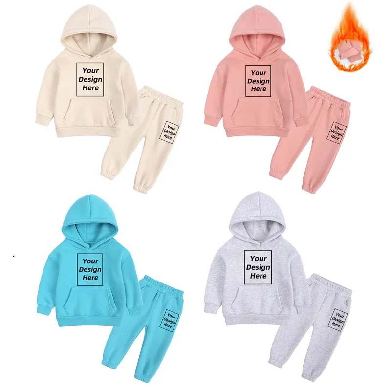 Custom Personalized Kids Pullover Hoodie DIY Add Your Text Image Customized Long Sleeve Toddler Sweatshirt Pants Clothing Suit 250220