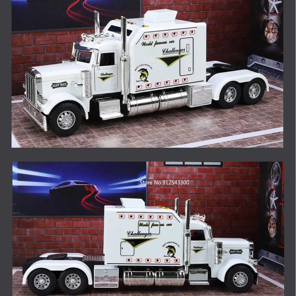 1/24 Scale Peterbilt 389 Heavy Truck Tractor Toy Model Alloy Diecast Sound Light Pull Back Model Truck Boys Toy Gifts CollectionXJ250220