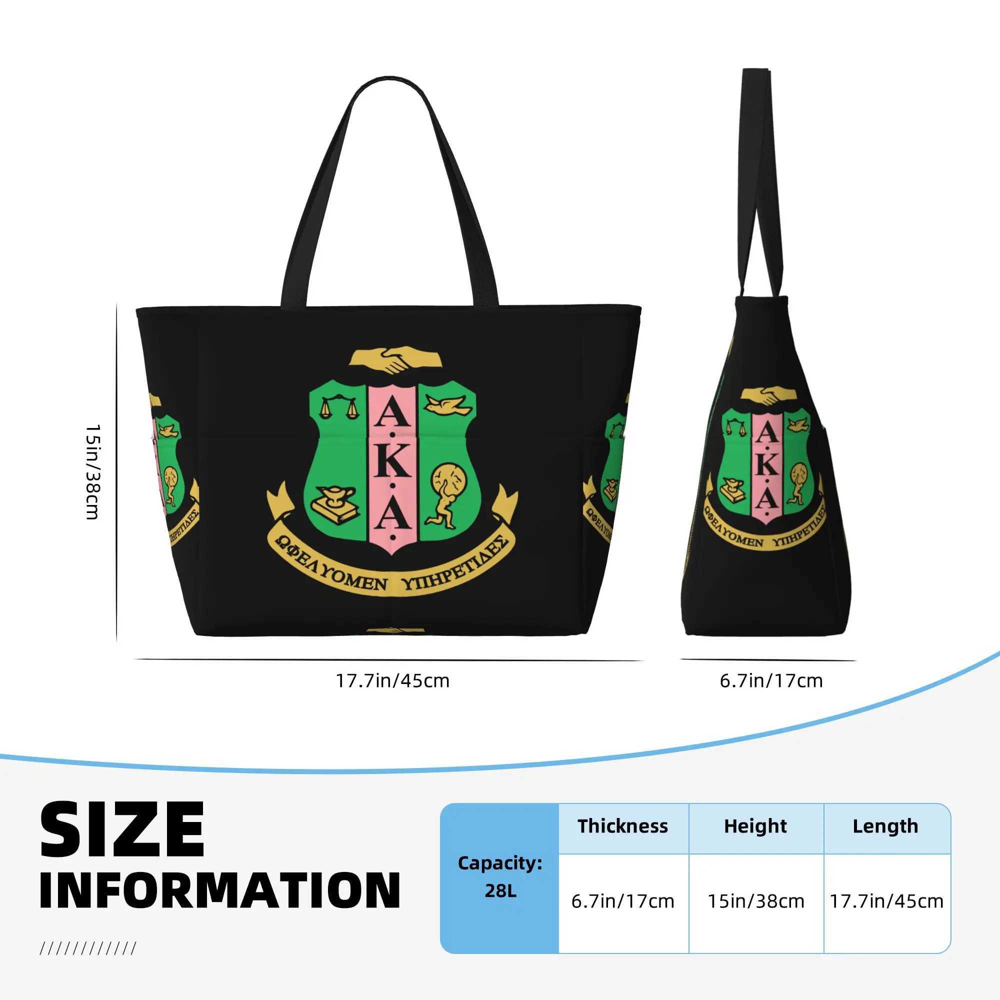 AKA Sorority Large Waterproof Beach Bag for Women Sandproof Pool Bag Tote Bag with Zipper and Pockets for Gym Travel Vacation Z250219