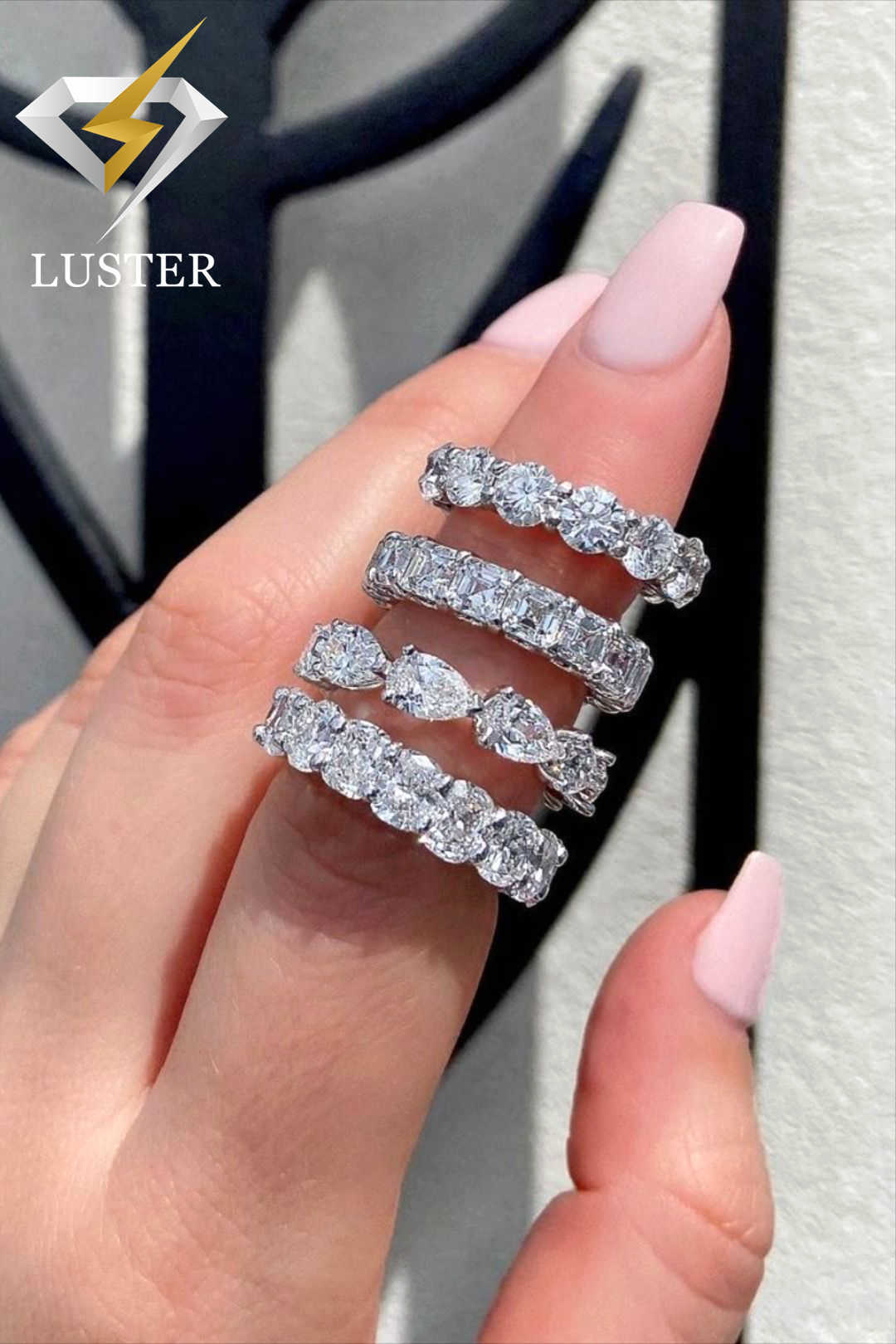 Luster Deposit Custom Bridal Band Design 10k/14k/18k Eternity Engagement Wedding Real Gold Moissanite Ring for Woman