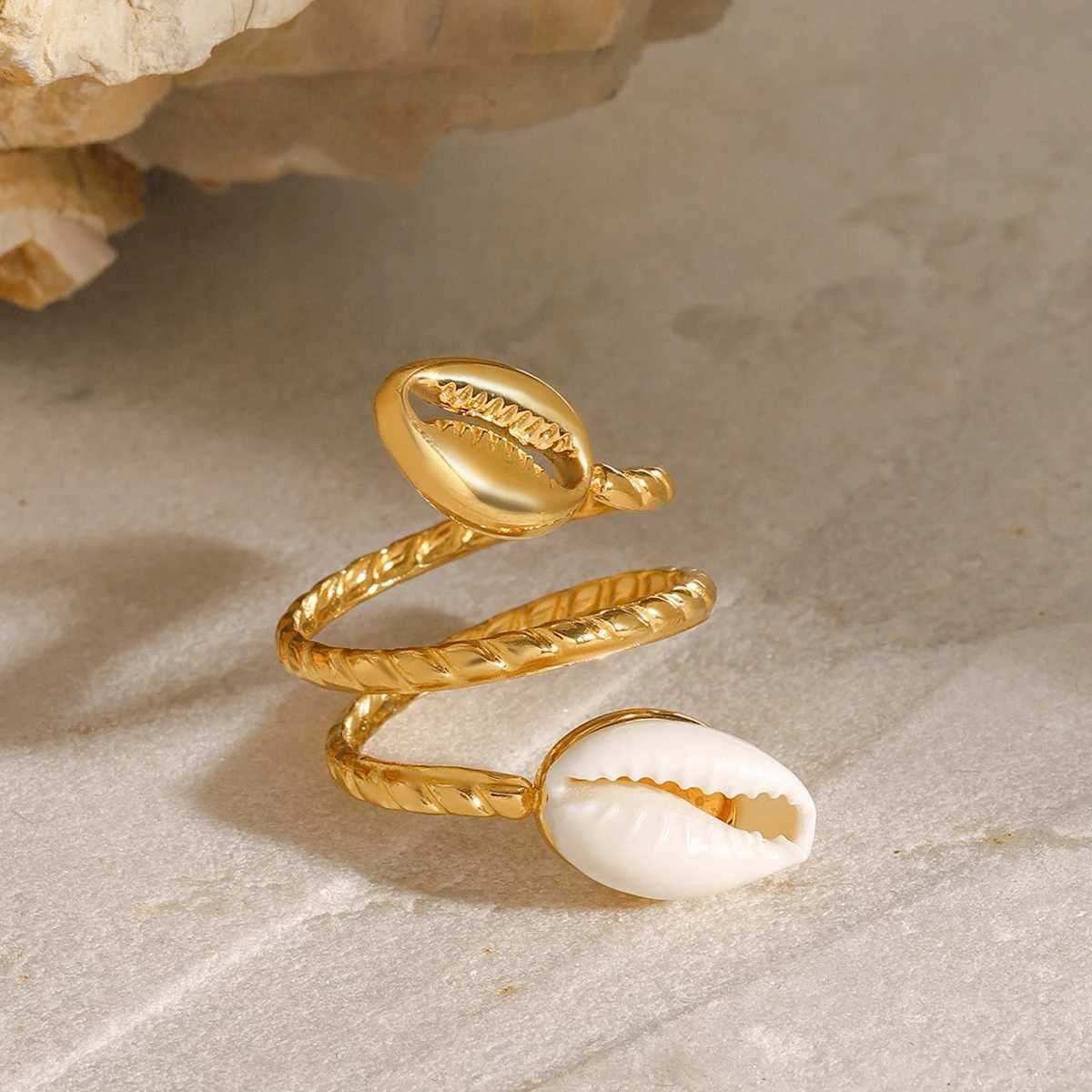 Uworld Asymmetric Shell Ocean Style Open Ring 316L Stainless Steel Creative Minimalist Ring Temperament Fashion Wen Golden Jew X250220