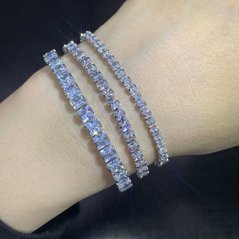 Charm Bracelets Single Row Square Zircon Bracelet Womens Full Diamond Adjustable Pull Tennis Bracelet Jewelry H25220