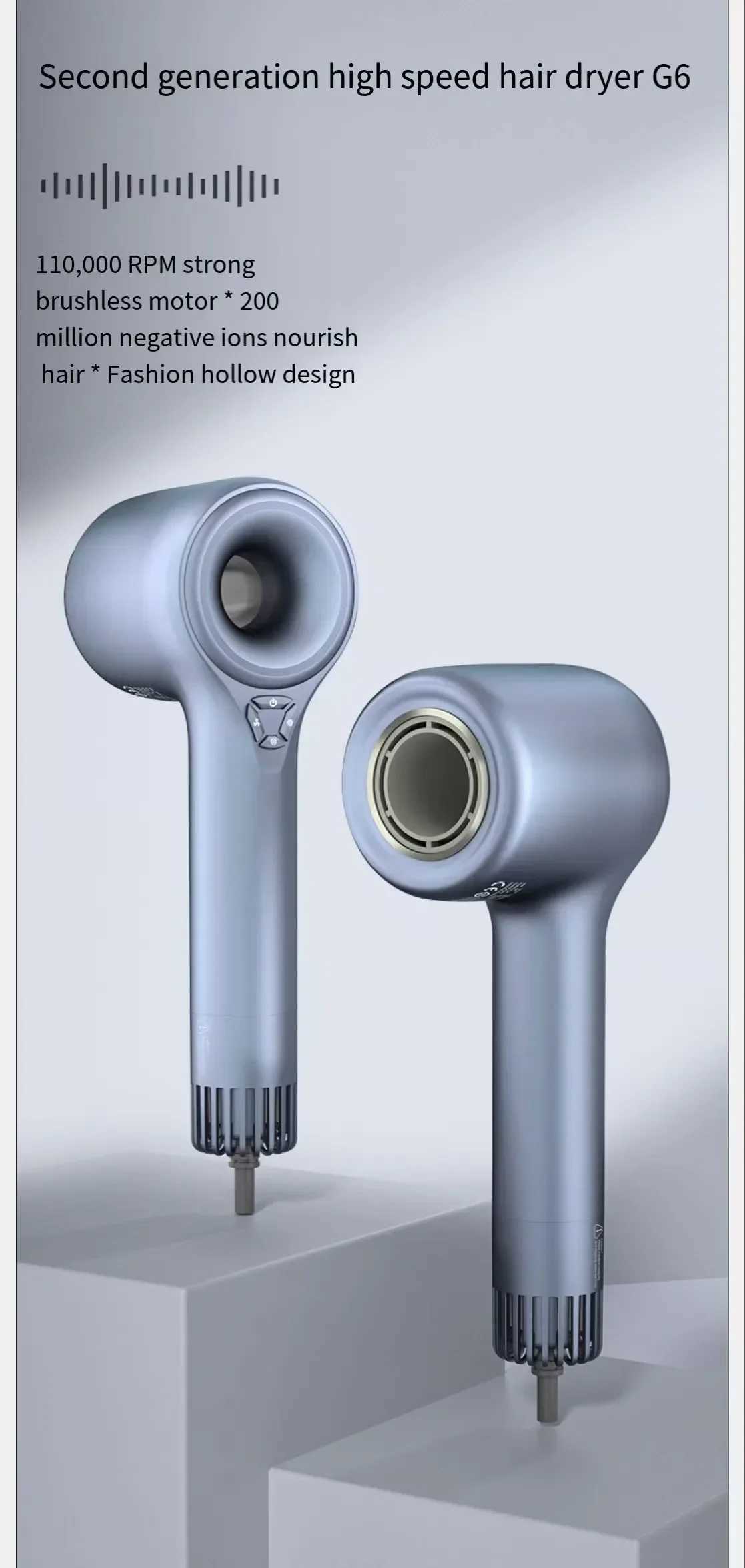 NEW Super Professional 0000RPM High Speed Hair Dryer Bushless Motor High Powerful Wind Fast Drying Negative Ions Low Noise W250220
