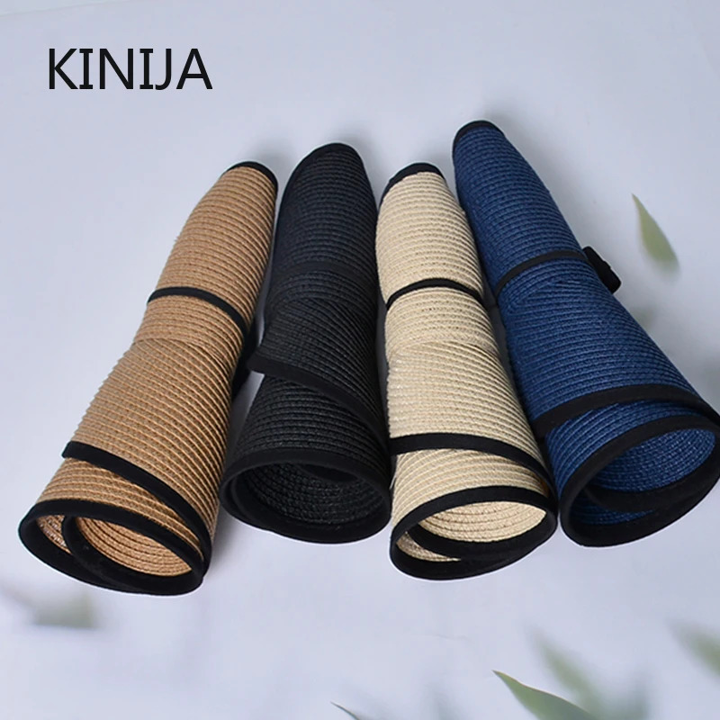 Women Roll Up Sun Visor Wide Brim Straw Hat Summer Hollow Out Dreathable UV Protection Cap for Beach Travel Bonnet Wholesale 250219
