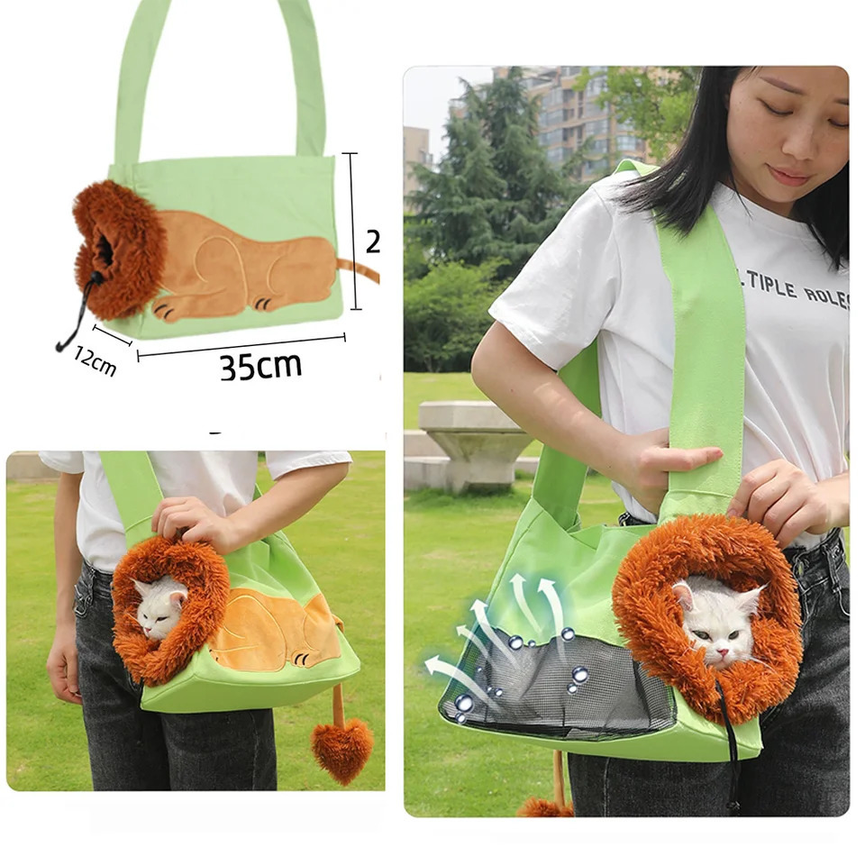 Pet Canvas Shoulder Bag Lion Shaped Dog Comfortable Cats Carrying Pouch Handbag Puppy Messenger Bag For Outdoor Travel 250217