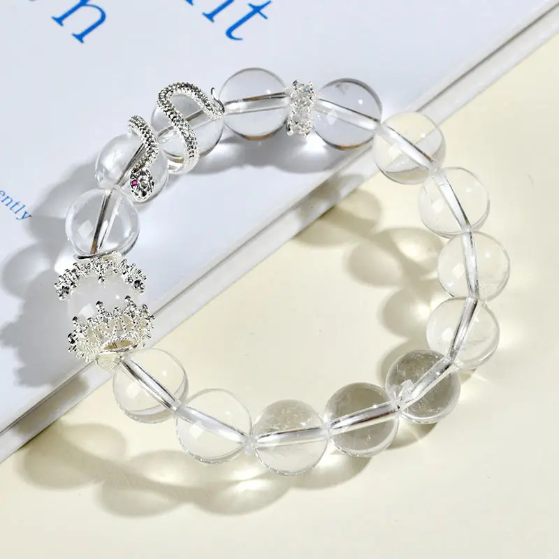 Natural White Crystal White Agate Zodiac Snake Bracelet Large Beads Original Ladies Hand String Good Lucky Mascot Jewelry 250220