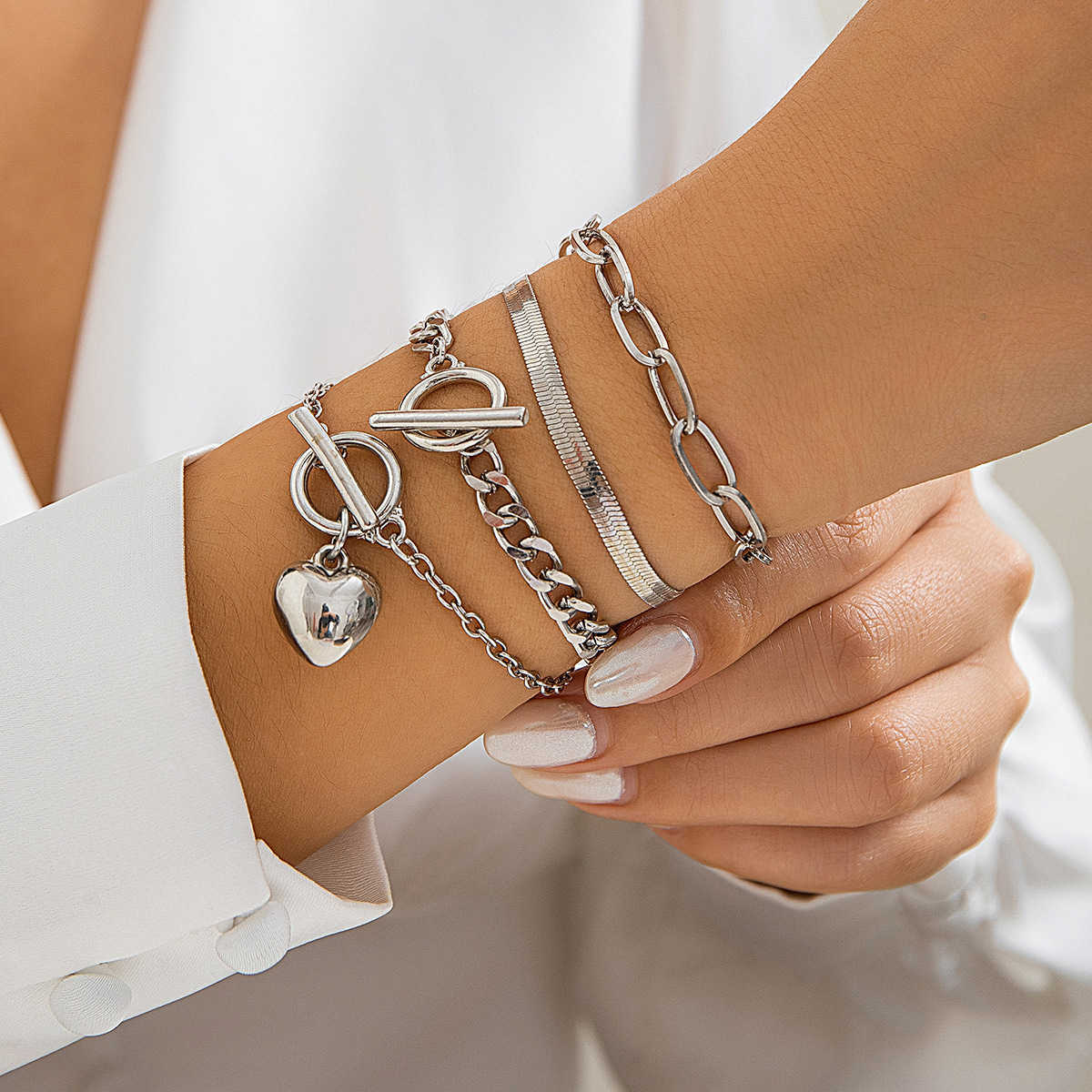 Charm Bracelets Jewelry Metal Style Set Snake Bone Chain Hip Hop Bracelet Geometric Love Punk Sweet Cool Bracelet H25220 1 574Y