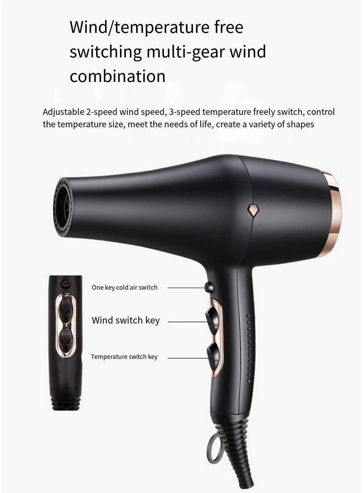 Professional 2200W high-power hair removal machine hair salon negative ion hair care hair dryer fast drying and styling tool W250220