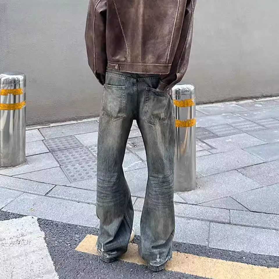 Harajuku Streetwear Washed Dirty Baggy Blue Jeans for Men and Women Straight Vintage Casual Denim Trousers Mens Clothing Cargos X250220