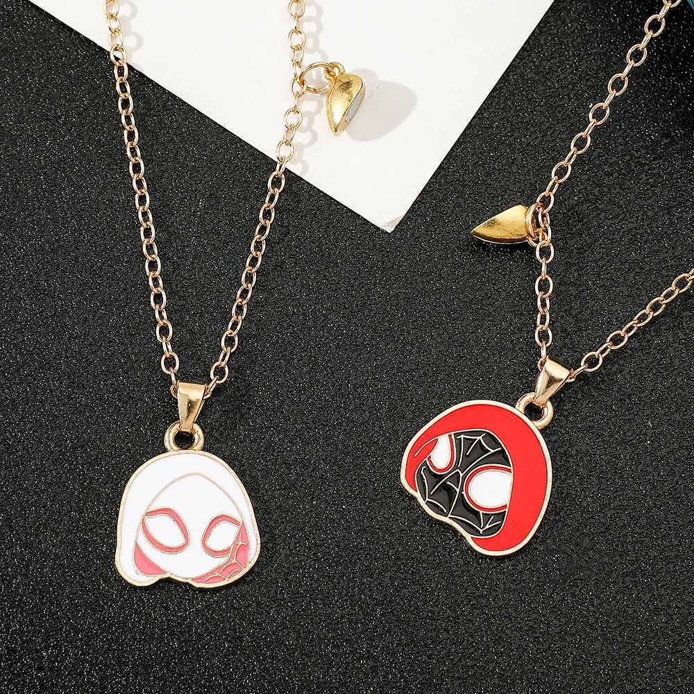 Marvel Cartoon Anime Spider Man Necklace Creativity Heart Magnetic Spider Man Neck Chain For Couple Charm GiftsXJ250219