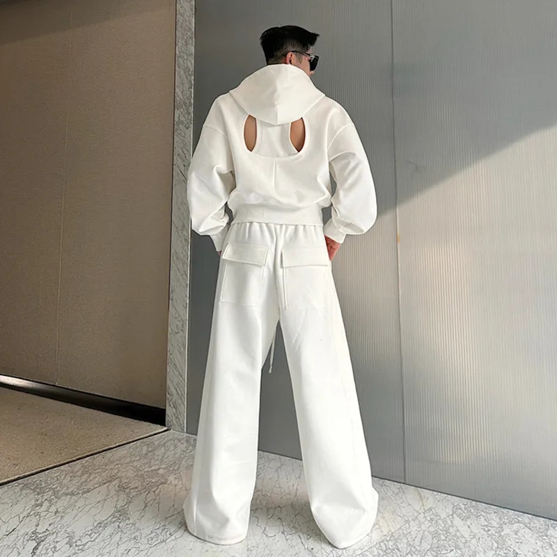 PFNW er Mens Two Piece Sports Pants Hollow Back Open Splicing Zipper Sweatshirt Wide Leg Pants Spring C5068 250220