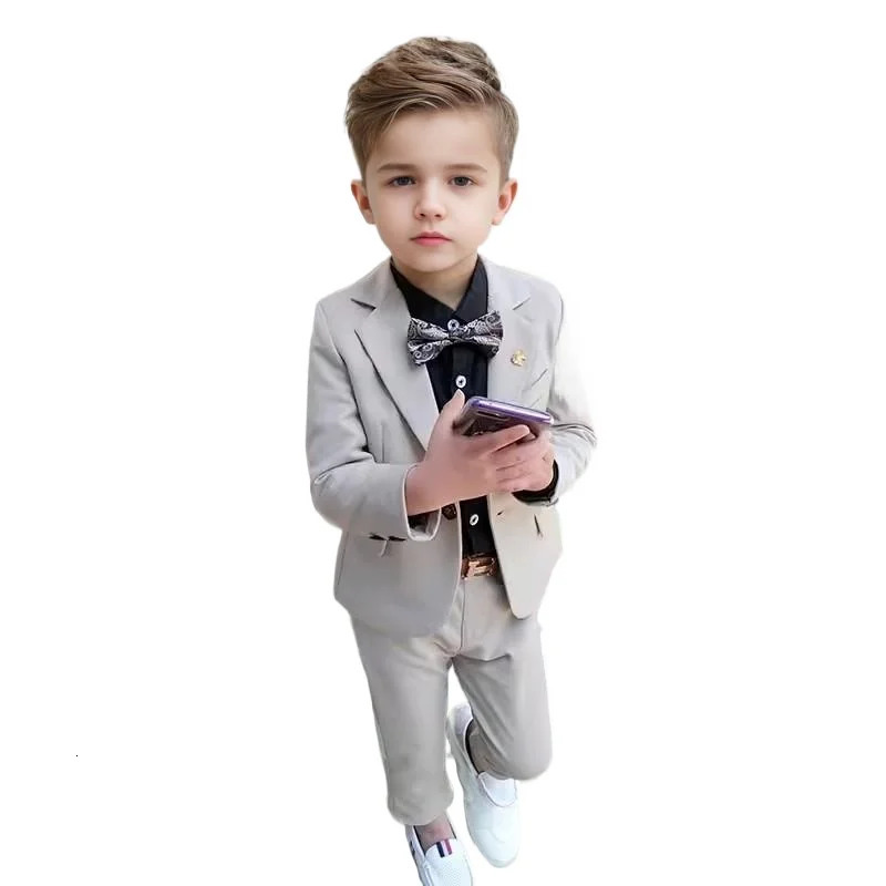 Childrens Spring Pink Dress Suits Boys Host Performance Birthday Party Pography Costume Kids Jacket Pants 2pcs Outfit 250219