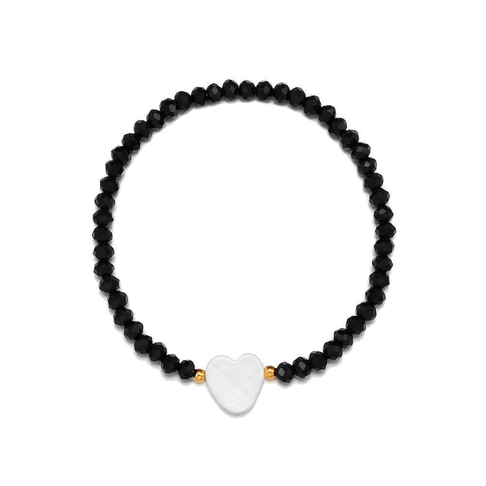 Pendant Necklaces Live hot selling stainless steel Bohemian black glass bead necklace with shell heart pendant necklace for women H25219