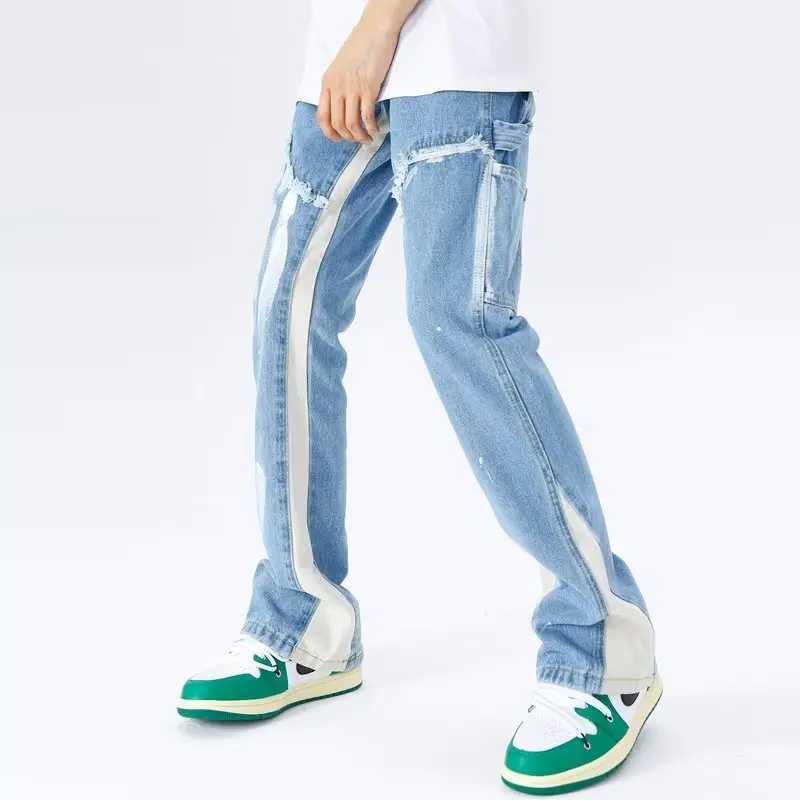 2023 Cyber Y2K Fashion Washed Blue Baggy Flared Jeans Pants For Men Clothing Straight Hip Hop Women Denim Trousers Mens Clothing X250220