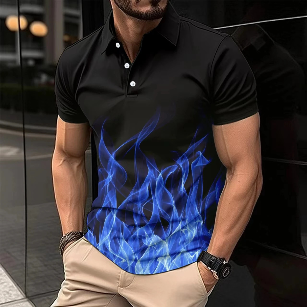 Summer Polo Shirt Solid Color Short Sleeve Polo Shirt Printed Casual Sports Shirt 250220