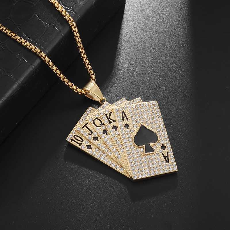 Fashion Trend Personality Hip Hop Punk Style Gold Plated Playing Cards Creative Unique Design Men Pendant Square NecklaceXJ250219