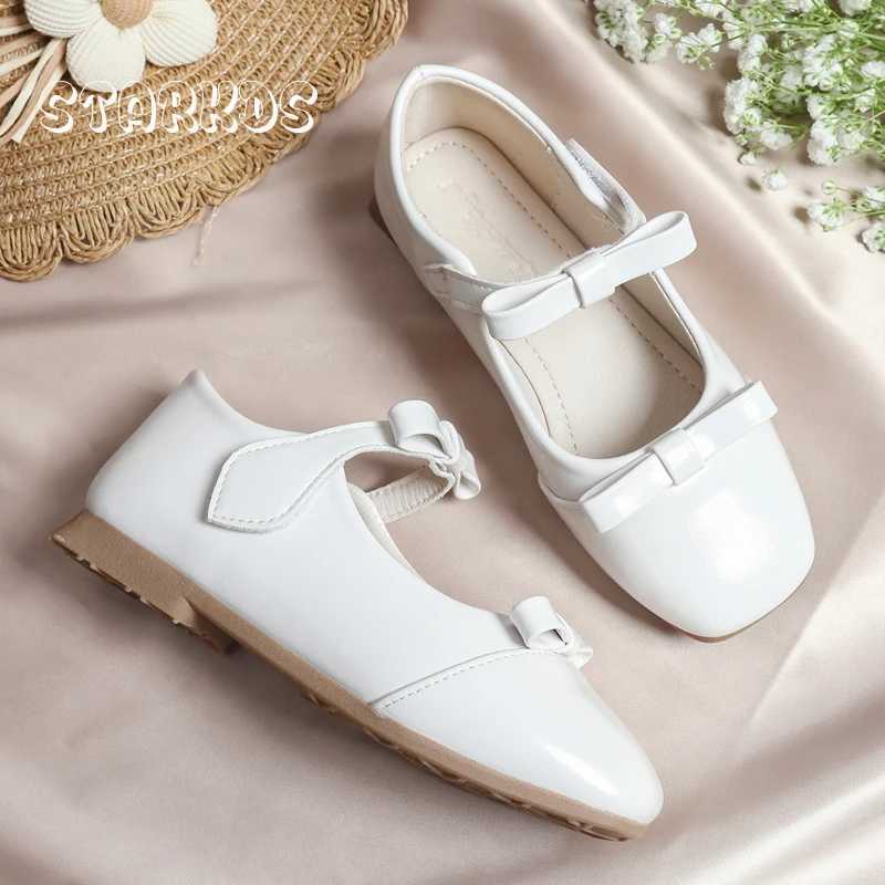 Patent Leather Bowknot Mary Jane Shoes Kids Cute Bows Ballet Flat Girls Children Solid White Black School Shoes with Hook Loop X250220