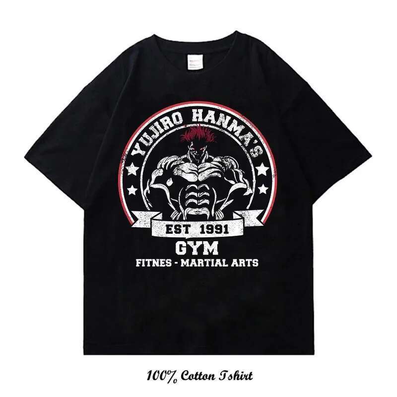 Men's and Women's Short Sleeve Round Neck T-shirt, Vintage, Cotton, Harajuku, with Grappler Baki Kyokudai Taikai